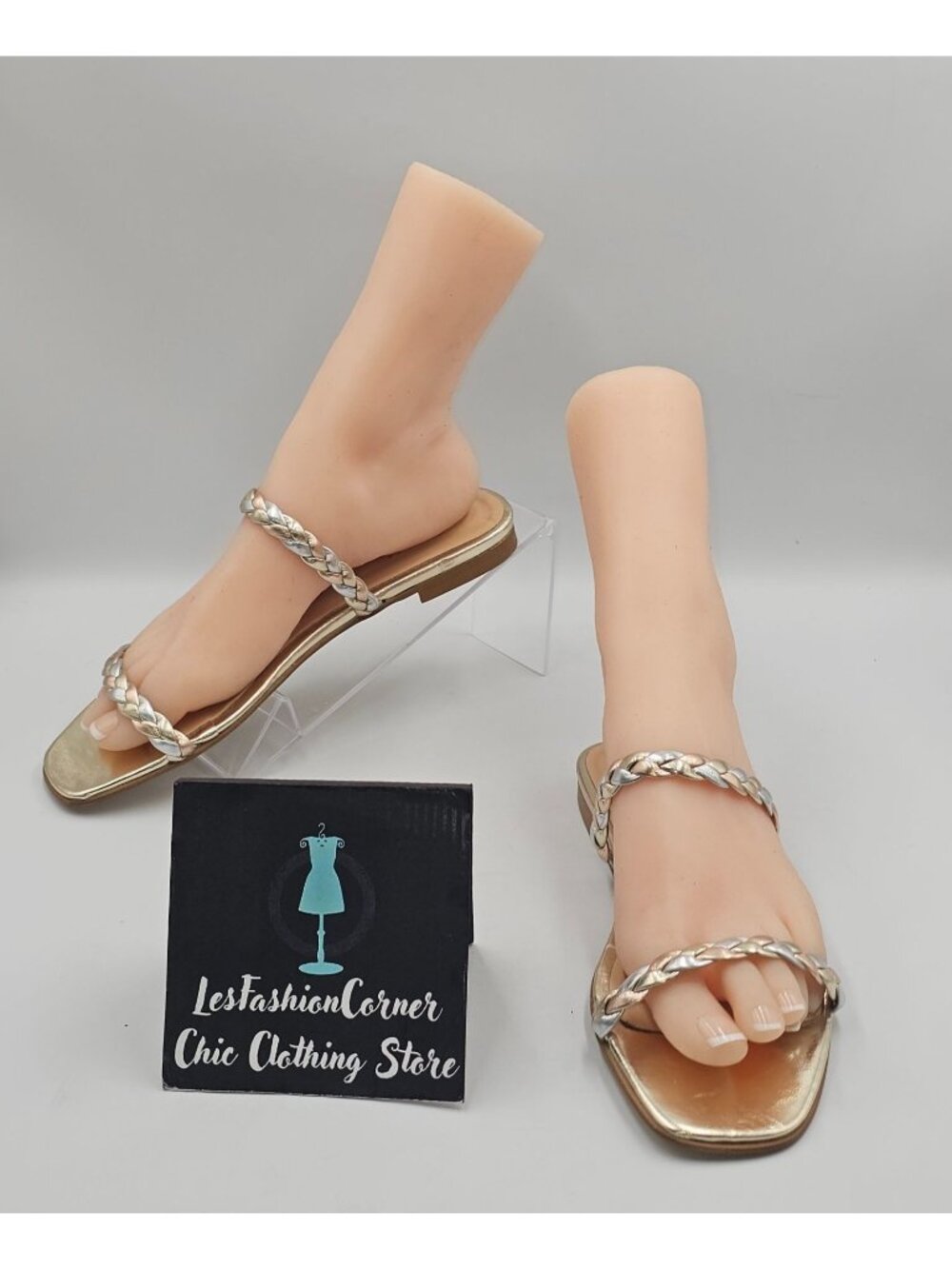 Avellini Women's Gold Tones Braided Strap Open-Toe Flat slide Sandals Sz 8  3724